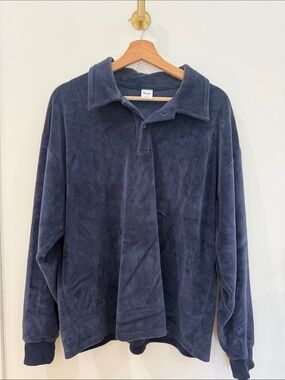 Aritzia Plush Quarter-Snap Pullover Sweater - Navy Blue